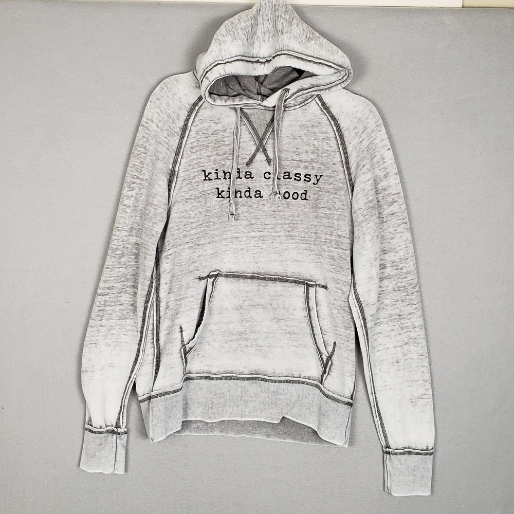 Kinda Classy Kinda Hood Graphic Hoodie Sweatshirt Light Gray Heathered Burnout M